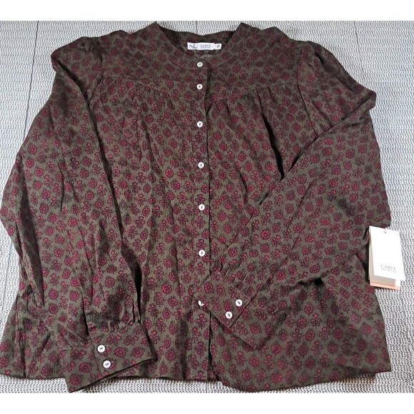 Carve Designs NWT Organic Cotton Tatum Guaze Top XL Batik  Floral Green Pink - Picture 1 of 6